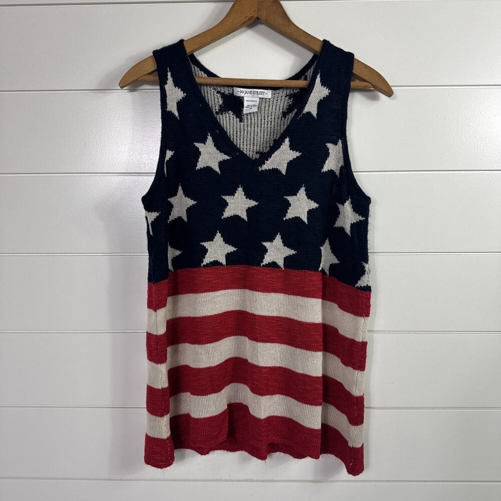 99 Jane Street Patriotic American Flag Sweater Stars & Stripes Sleeveless sz M